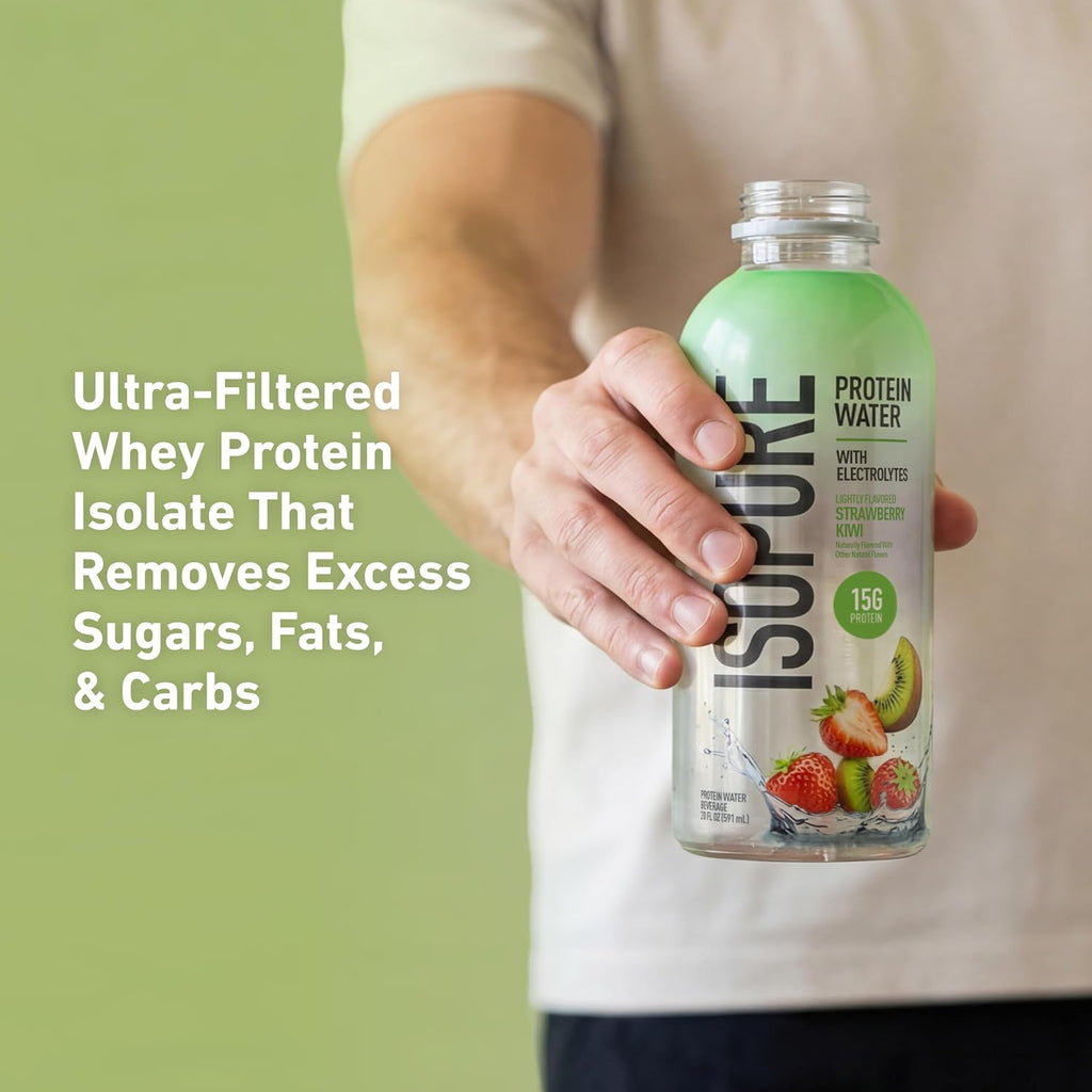 Isopure Clear Protein Water with Electrolytes Strawberry Kiwi 20 oz, 12ct