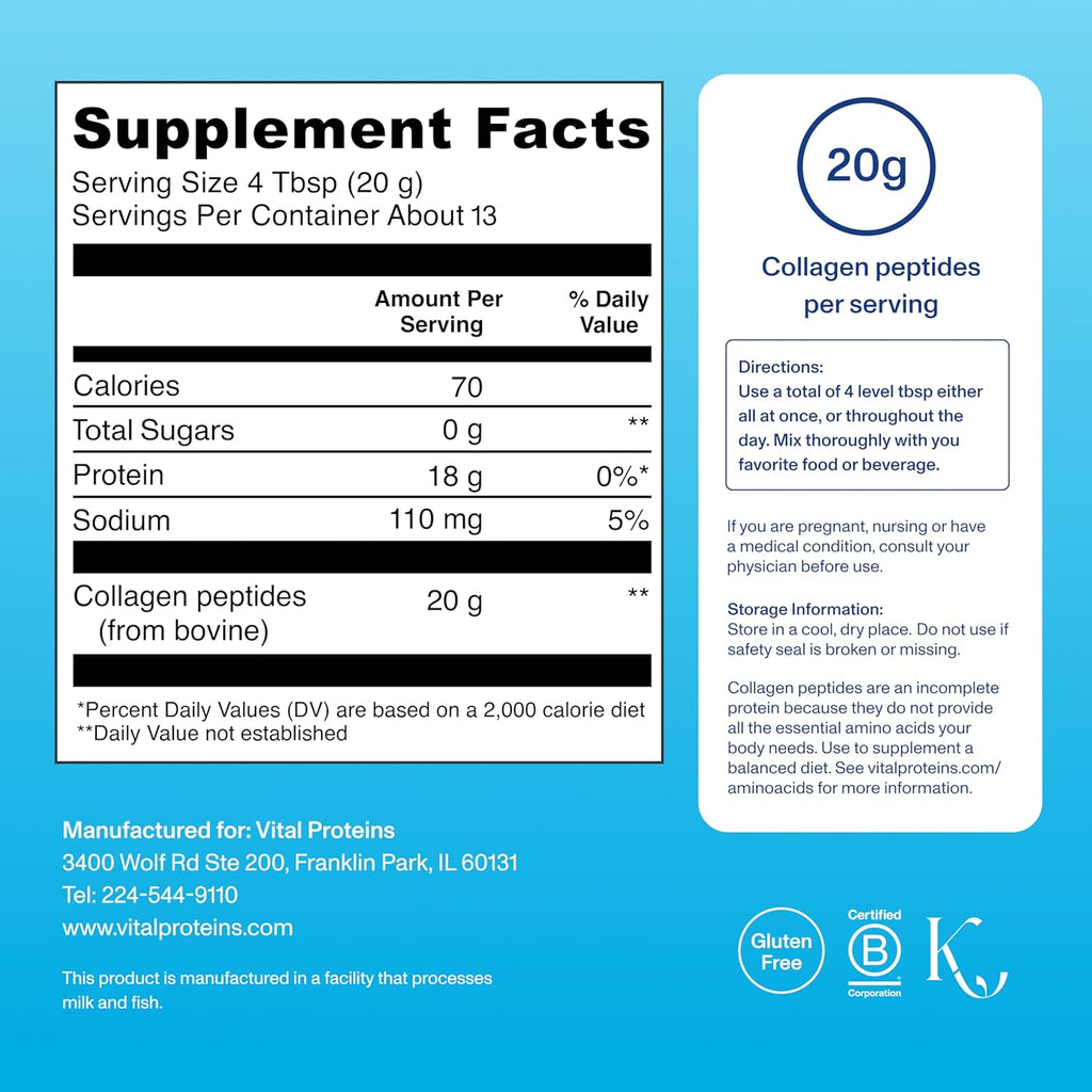 Vital Proteins Collagen Peptides Powder, Unflavored, 9.33oz | Grass-Fed Collagen Peptides, Supports Hair Skin & Nails, Bones & Joints, 13 Servings