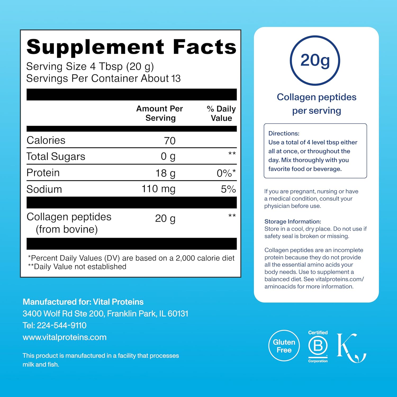 Vital Proteins Collagen Peptides Powder, Unflavored, 9.33oz | Grass-Fed Collagen Peptides, Supports Hair Skin & Nails, Bones & Joints, 13 Servings