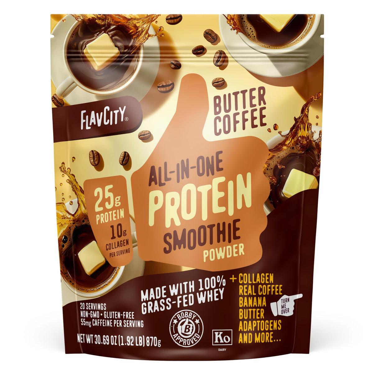 FlavCity All-in-One Protein Smoothie Powder, Salted Caramel, 20 Servings