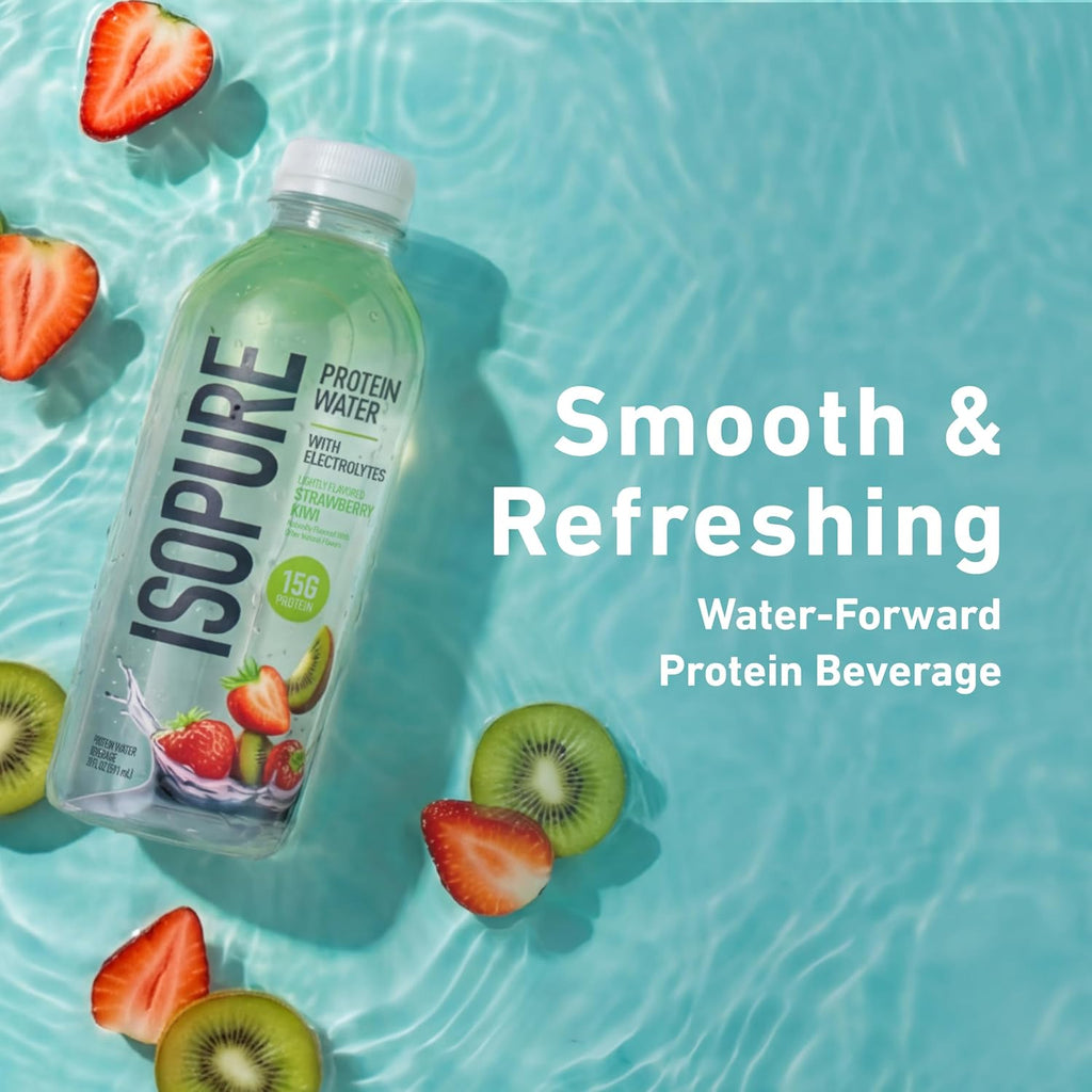 Isopure Clear Protein Water with Electrolytes Strawberry Kiwi 20 oz, 12ct