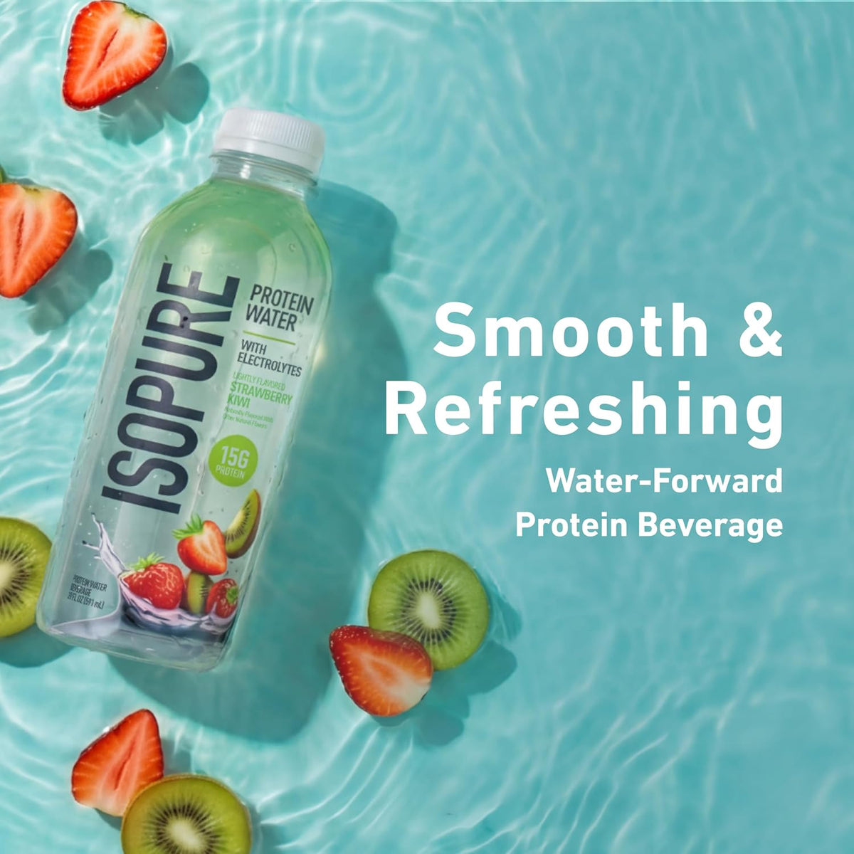 Isopure Clear Protein Water with Electrolytes Strawberry Kiwi 20 oz, 12ct