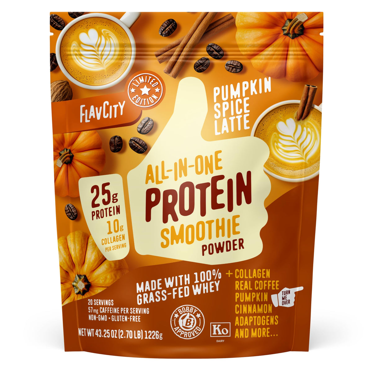 FlavCity All-in-One Protein Smoothie Powder, Salted Caramel, 20 Servings