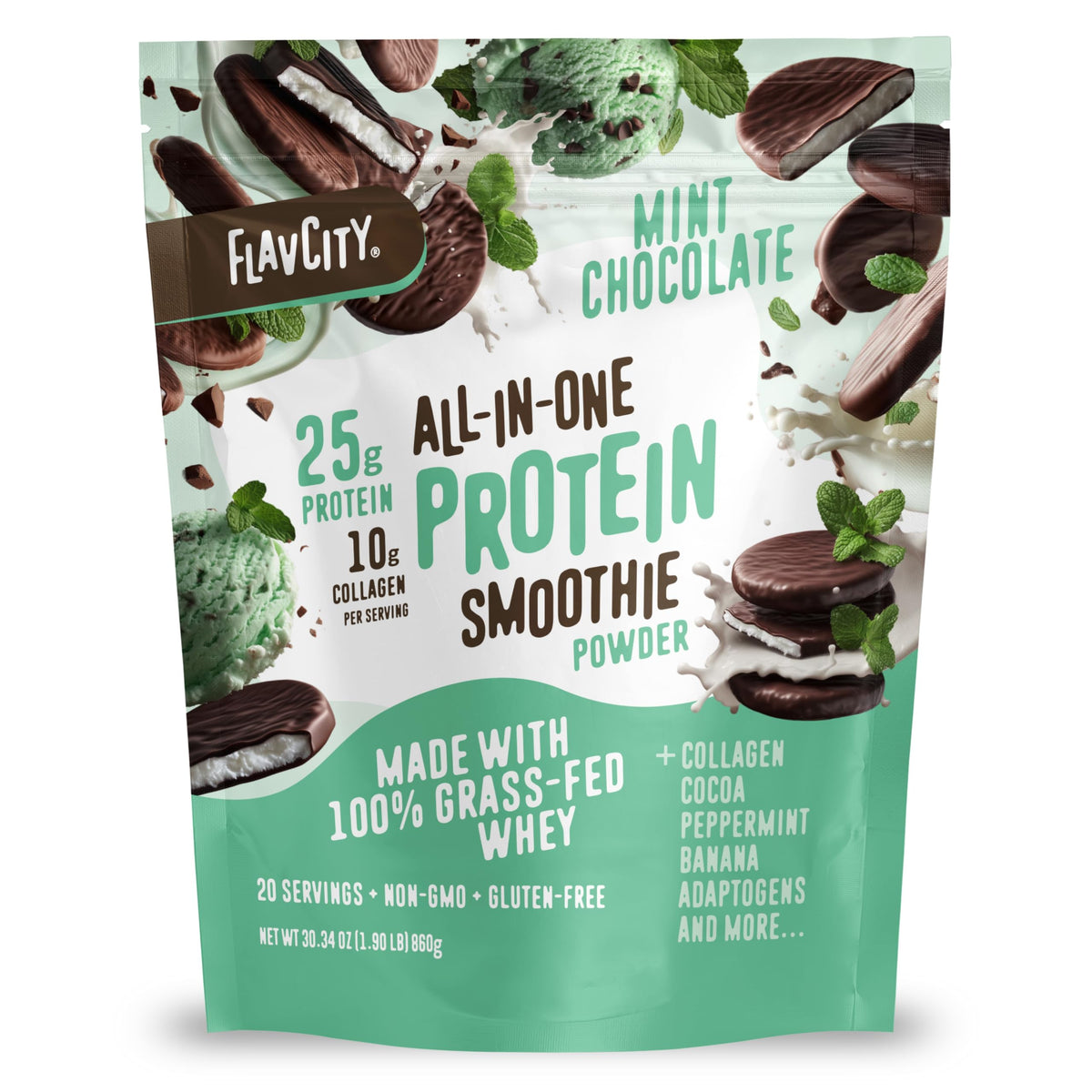 FlavCity All-in-One Protein Smoothie Powder, Salted Caramel, 20 Servings