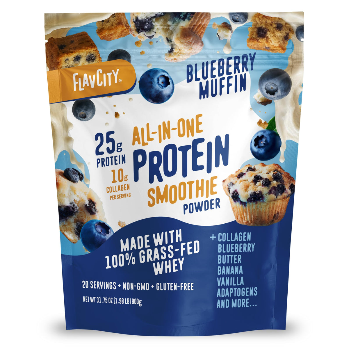 FlavCity All-in-One Protein Smoothie Powder, Salted Caramel, 20 Servings