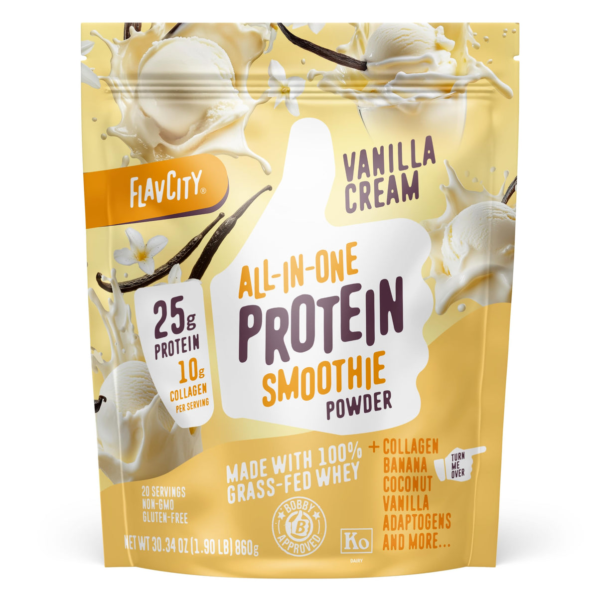 FlavCity All-in-One Protein Smoothie Powder, Salted Caramel, 20 Servings