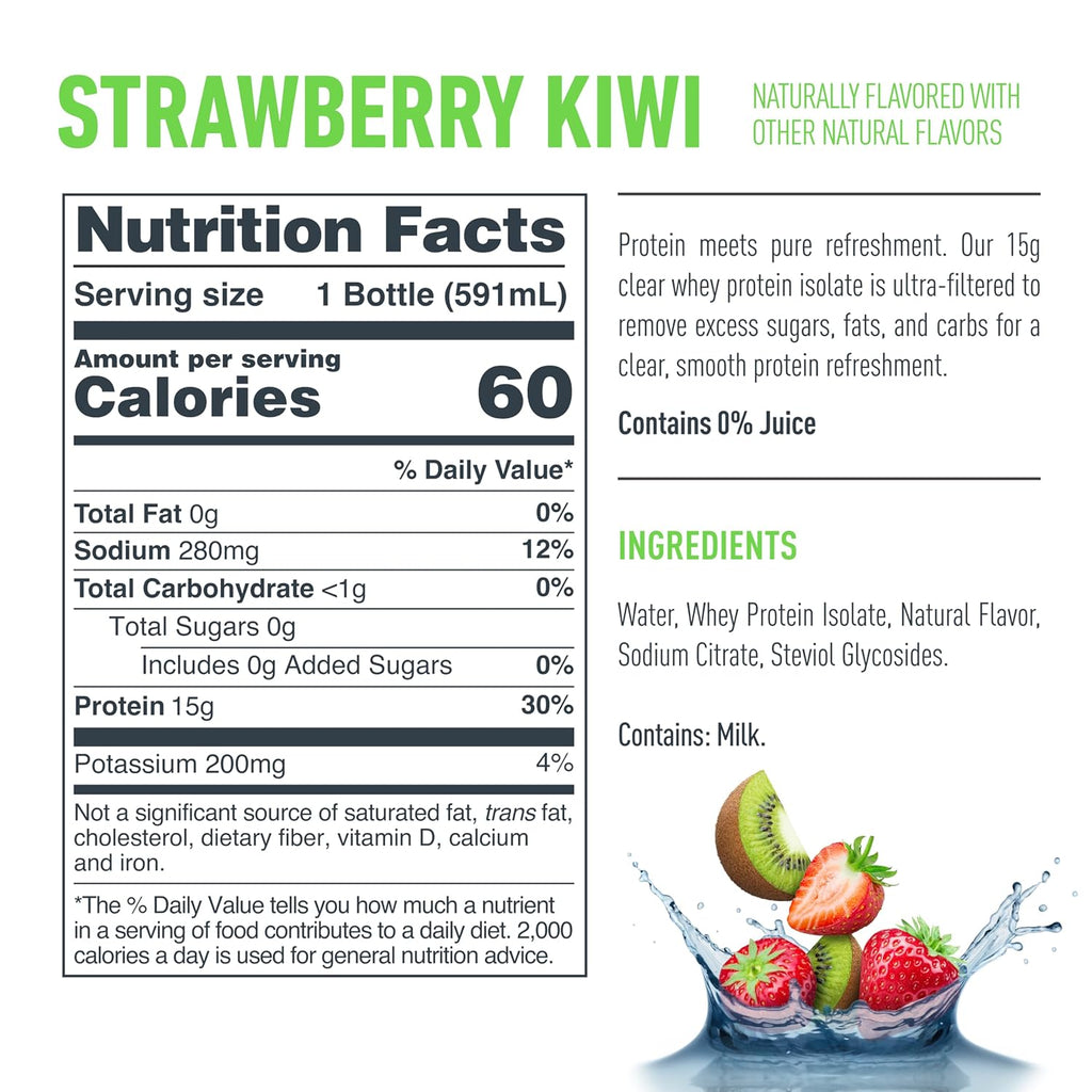 Isopure Clear Protein Water with Electrolytes Strawberry Kiwi 20 oz, 12ct