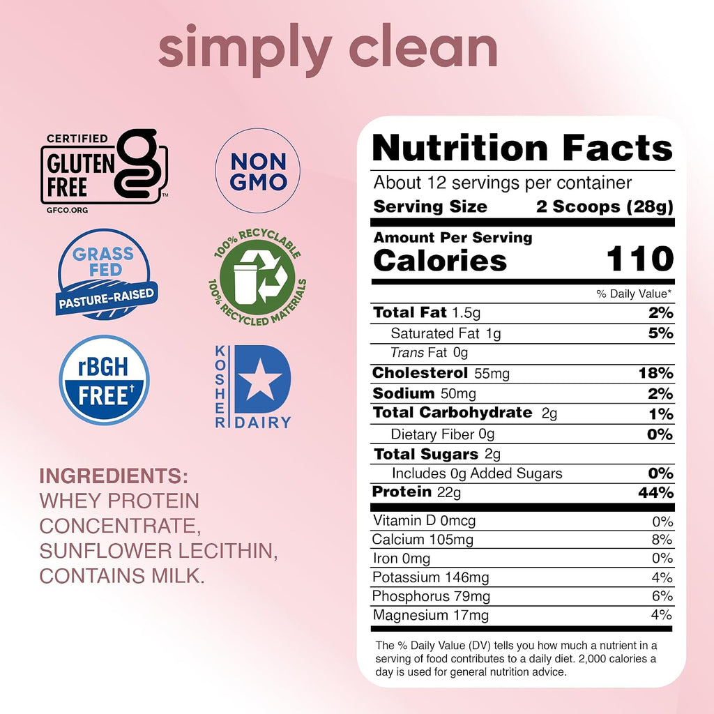 simply tera's Pure Whey Protein Powder, Unflavored, Non-GMO, Kosher - 12 Oz | Grass Fed Whey Protein Powder, Clean & Natural, Unsweetened