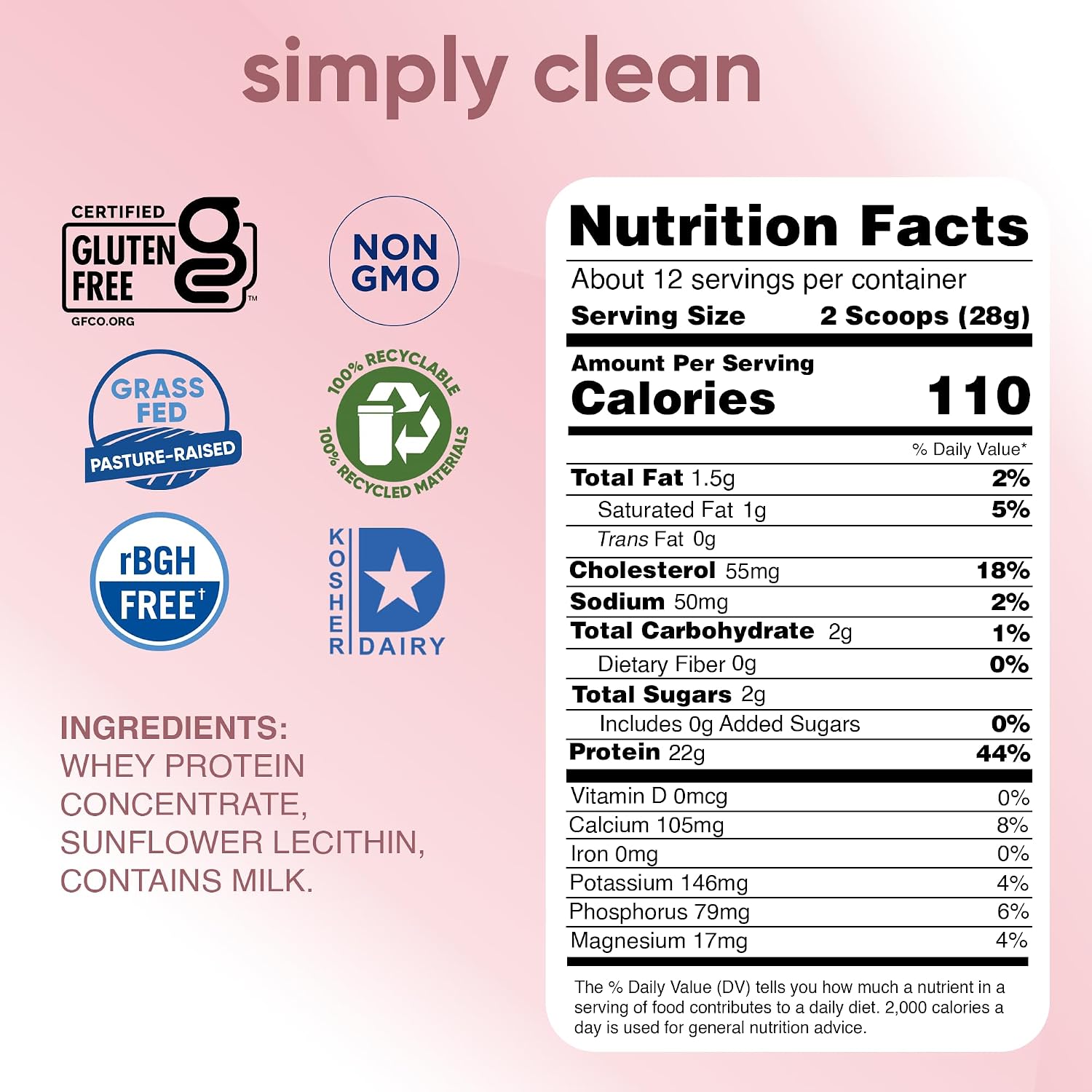 simply tera's Pure Whey Protein Powder, Unflavored, Non-GMO, Kosher - 12 Oz | Grass Fed Whey Protein Powder, Clean & Natural, Unsweetened